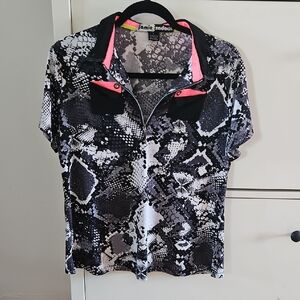 jamie sadock Black & Pink Snake-Print Short Sleeve Polo